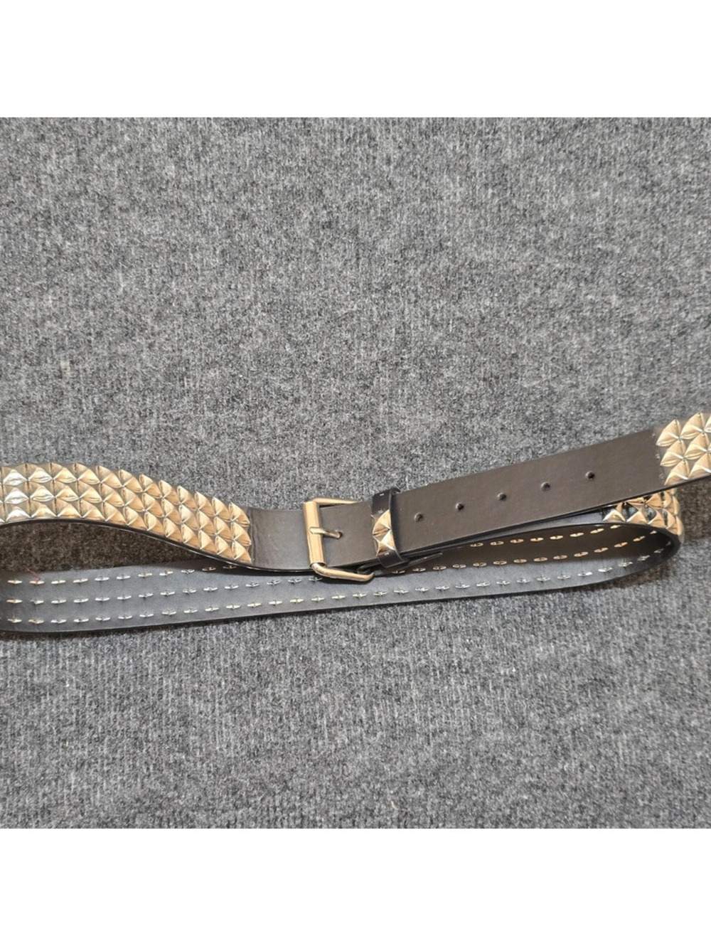 Y2K Studded Belt L/XL 3 Row Pyramid Metal Stud Black Faux Leather Punk Grunge